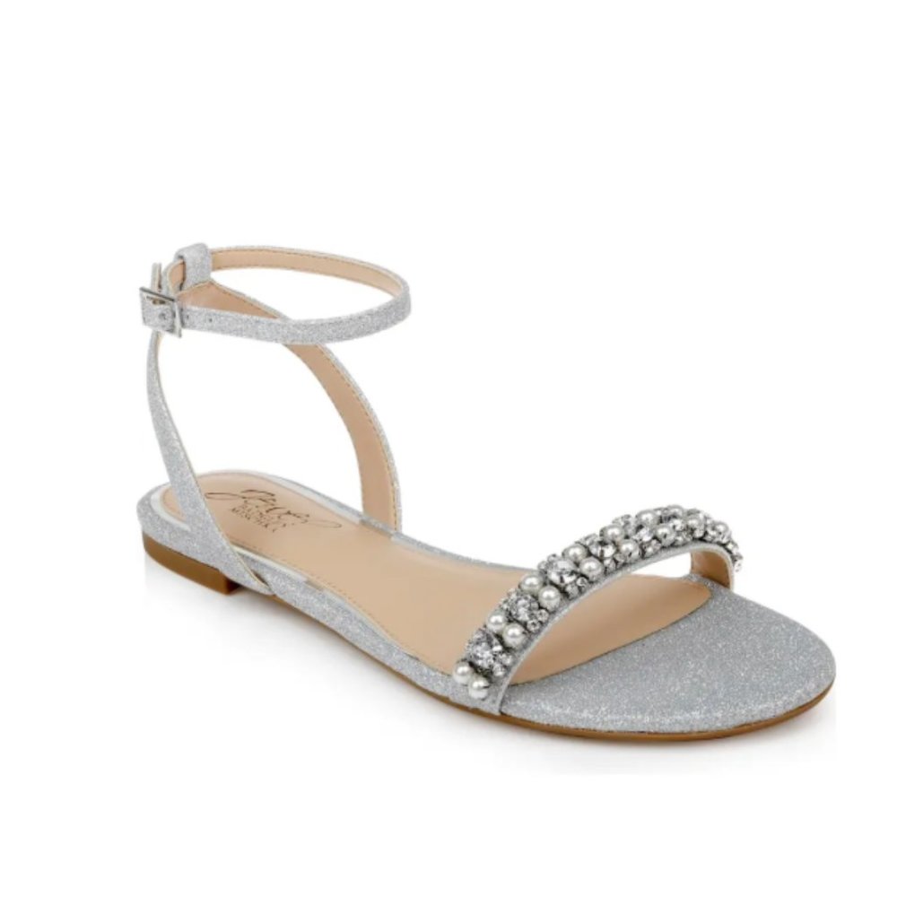 NIB $99 Jewel Badgley Mischka Daria Ankle Strap Sandal in Silver - size 10!
